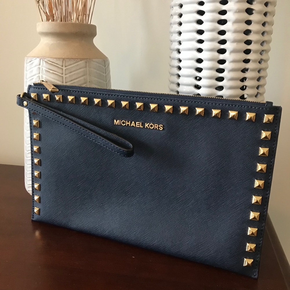 Michael Kors Navy Studded Bedford Clutch